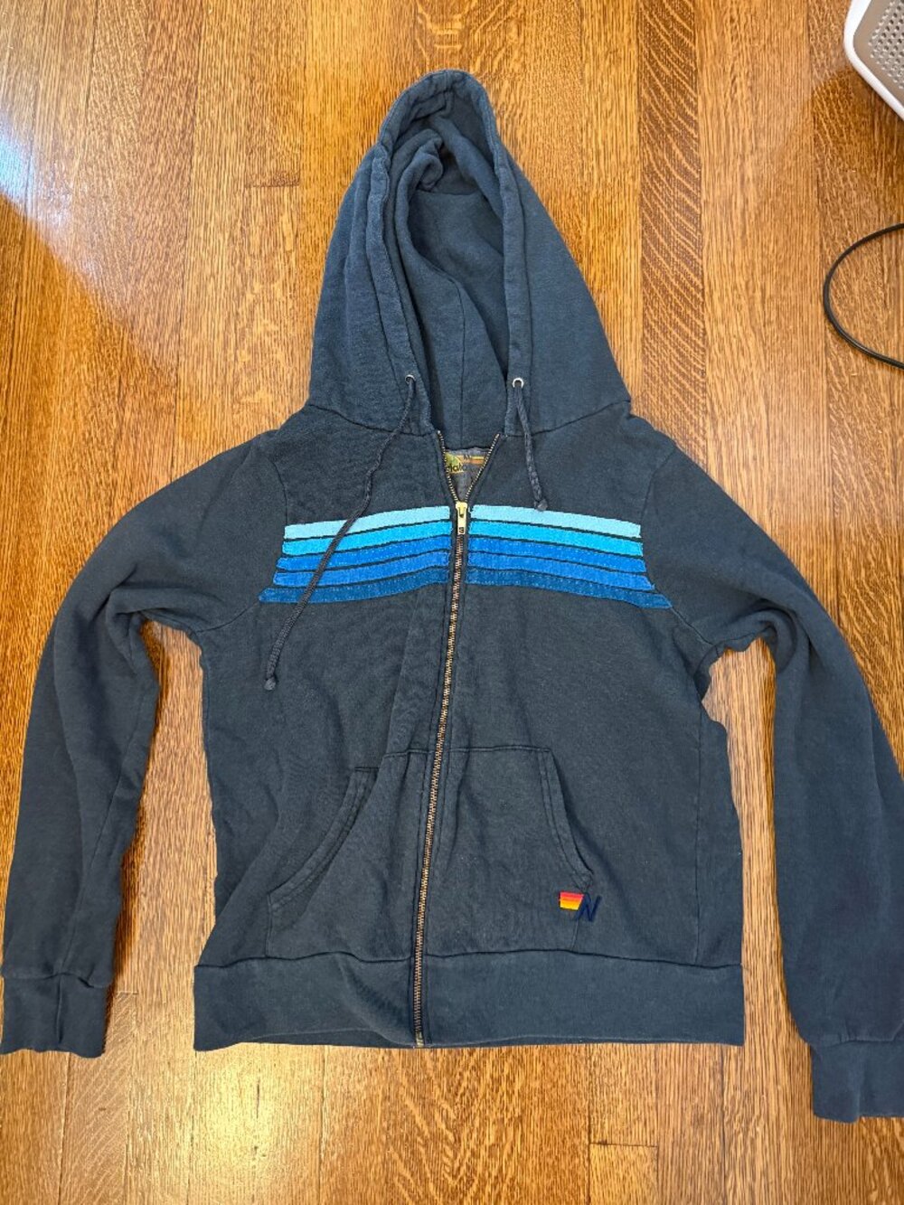 Aviator nation zip up black with blue stripes